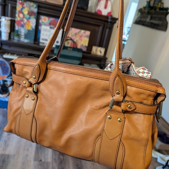 cole Haan Brown Leather Handbag with Scarf Accent - Picture 5 of 16